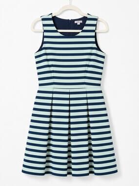 Gap Striped Sleeveless Fit & Flare Dress Pockets Preppy 8 Navy Mint